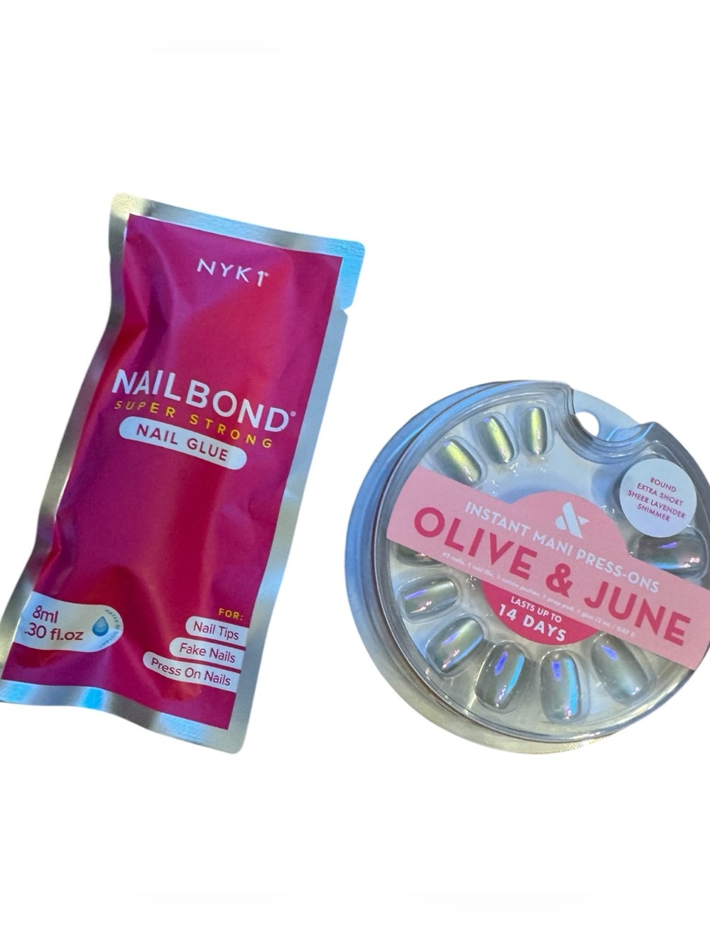 💖NEW Olive & June Women’s Round Short Sheer Shimmer Lavender Press On Nails
